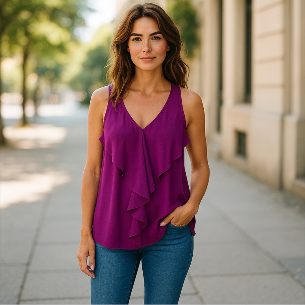 3/$25 Coquette Girl Romantic Bergundy Wine Ruffle Front Sleeveless Racerback Top